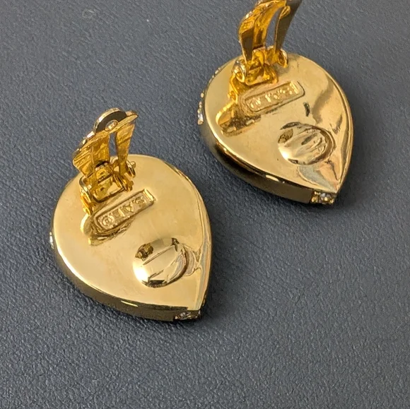 Swarovski Amethyst Crystal and Clear Crystal Gold Tone Earrings Clip Style - Picture 9 of 11